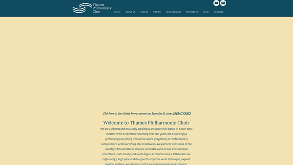 Screenshot of the Thames Philharmonic Choir website