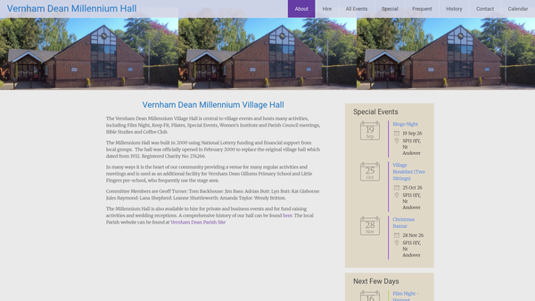 Screenshot of the Village Hall website