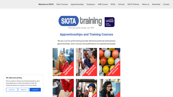 Screenshot of the Sigta Limited (Southern Industries Group Training Association) website