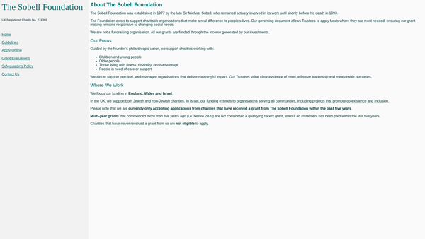 Screenshot of the The Sobell Foundation website