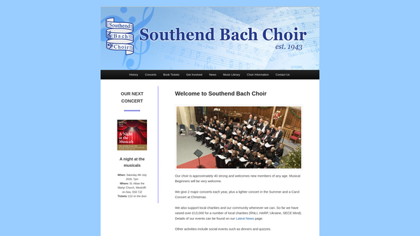 Screenshot of the Southend Bach Choir website