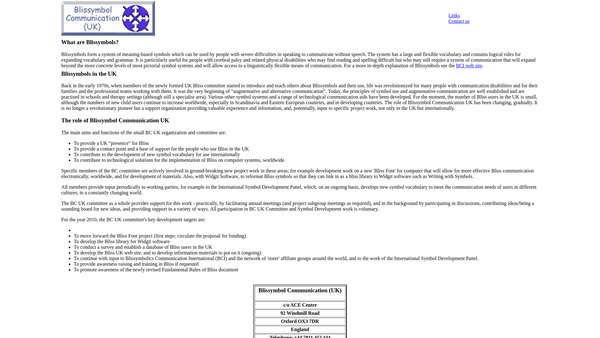 Screenshot of the Blissymbolics Communication Resource Centre (UK) Trust website
