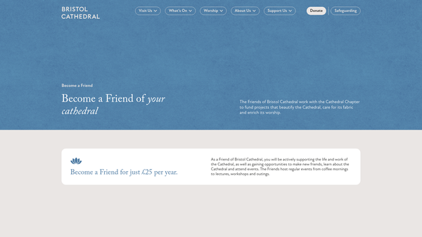 Screenshot of the Friends Of Bristol Cathedral website