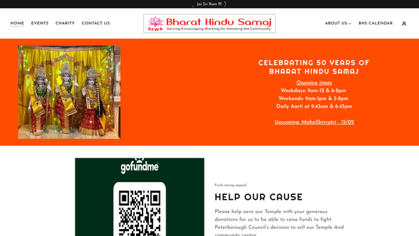 Screenshot of the Bharat Hindu Samaj website