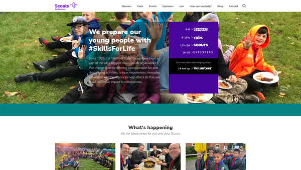 Screenshot of the 1st Shefford Scout Group website