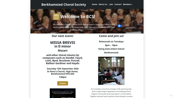 Screenshot of the Berkhamsted Choral Society website
