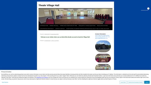 Screenshot of the Theale Village Hall website