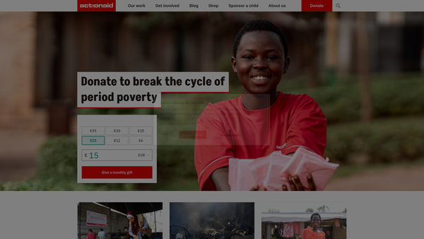 Screenshot of the Actionaid website