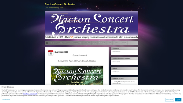 Screenshot of the Clacton Concert Orchestra website