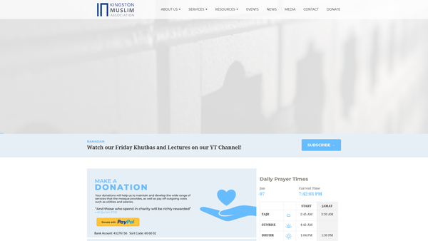 Screenshot of the Kingston Muslim Association website