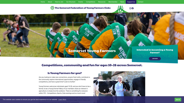 Screenshot of the North Somerset Young Farmers' Club website