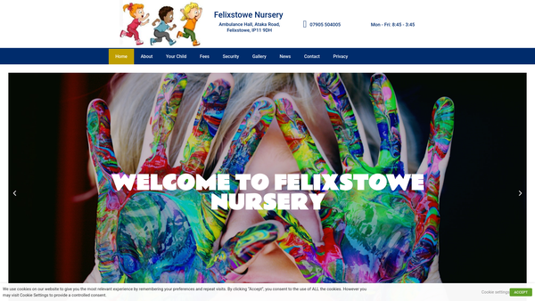 Screenshot of the Felixstowe Nursery School Limited website