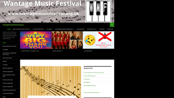 Screenshot of the Wantage Music Festival Association website