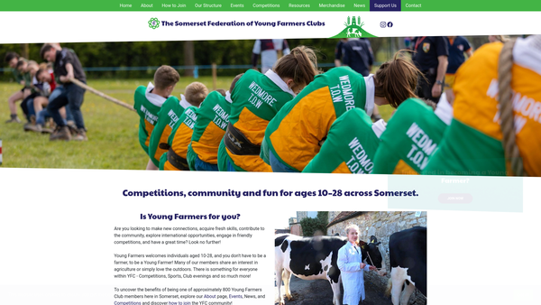 Screenshot of the Frome And District Young Farmers' Club website