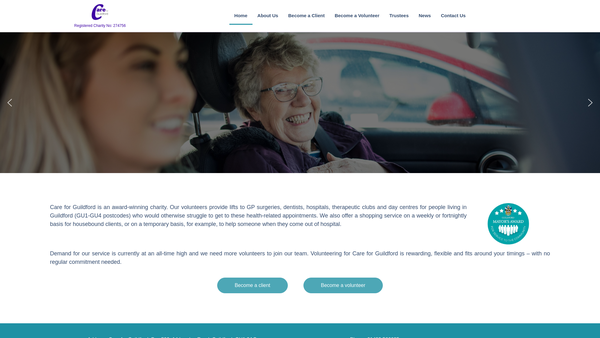 Screenshot of the Care For Guildford website