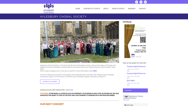Screenshot of the Aylesbury Choral Society website