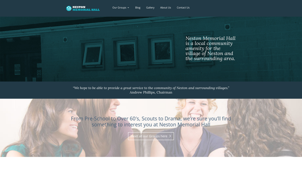 Screenshot of the Neston Memorial Hall website