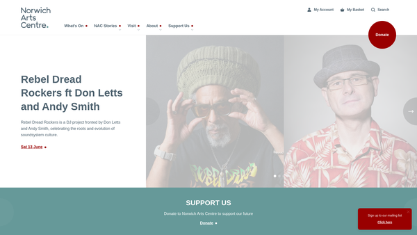 Screenshot of the Norwich Arts Centre Limited website