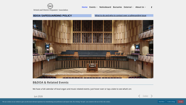 Screenshot of the The Bristol And District Organists' Association website