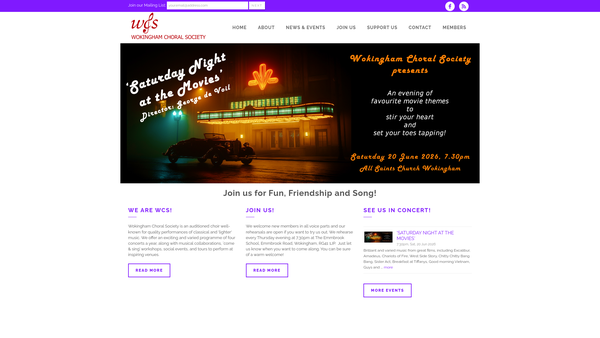 Screenshot of the Wokingham Choral Society website