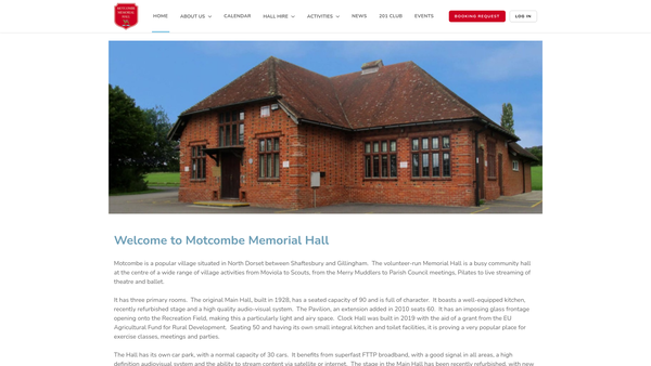 Screenshot of the The Motcombe Memorial Hall And Recreation Ground website