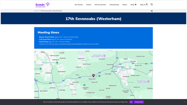 Screenshot of the 17th Sevenoaks (Westerham) Scout Group website