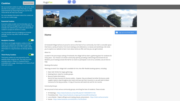 Screenshot of the Hockwold Village Hall website