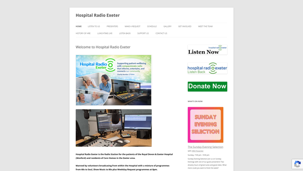 Screenshot of the Hospital Radio Exeter website