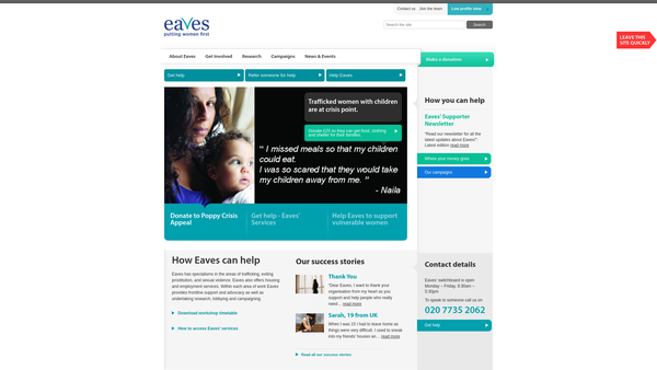 Screenshot of the Eaves Housing For Women Limited website