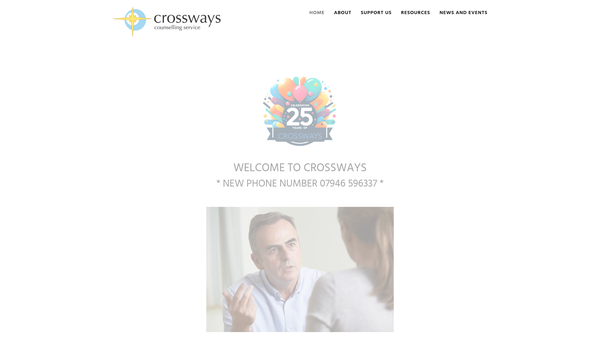 Screenshot of the Crossways Counselling Service website
