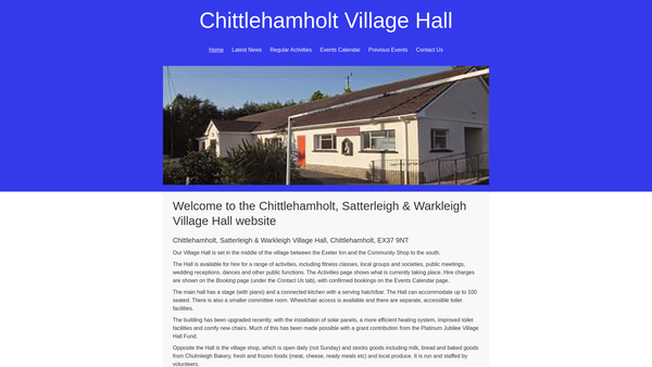 Screenshot of the Chittlehamholt Village Hall website