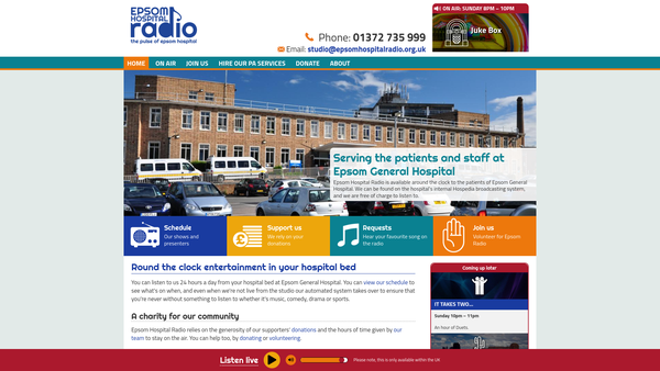 Screenshot of the Epsom Hospital Radio website