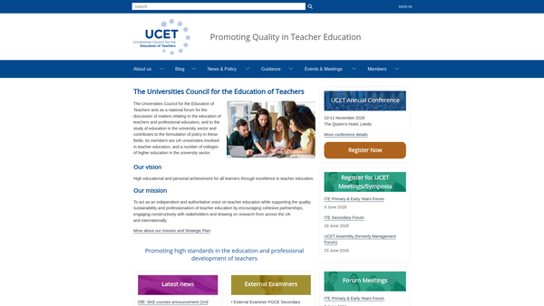Screenshot of the Universities Council For The Education Of Teachers (Ucet) website