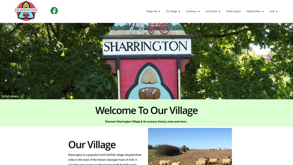 Screenshot of the Sharrington Village Hall website