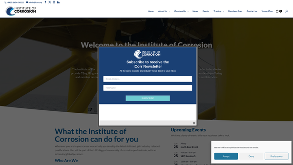 Screenshot of the Institute Of Corrosion website