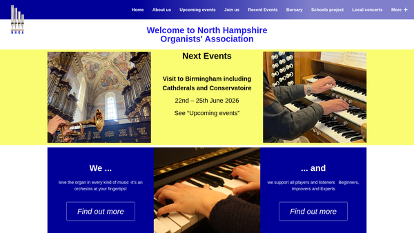 Screenshot of the North Hampshire Organists' Association website