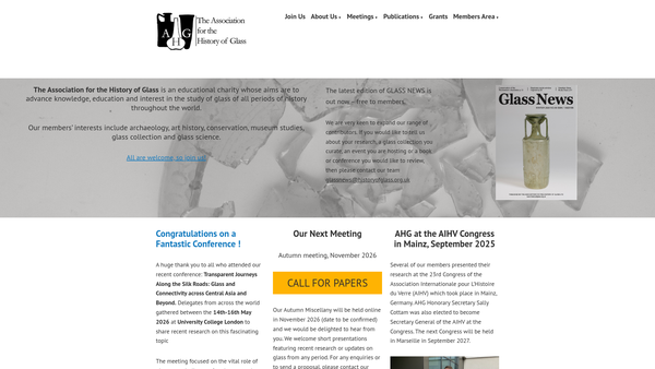 Screenshot of the The Association For The History Of Glass, Limited website