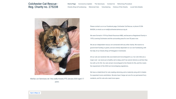 Screenshot of the The Colchester And District Cat Rescue And Homing Society website