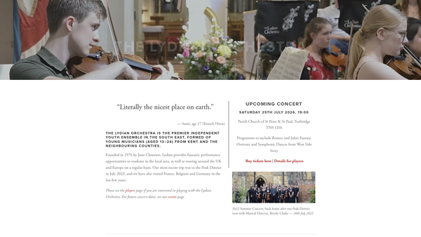 Screenshot of the Lydian Youth Orchestra website