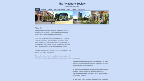 Screenshot of the The Aylesbury Society website