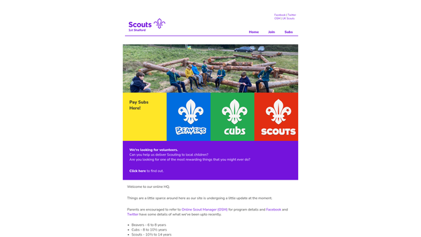 Screenshot of the 1st Shalford Scout Group website