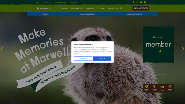 Screenshot of the Marwell Wildlife website
