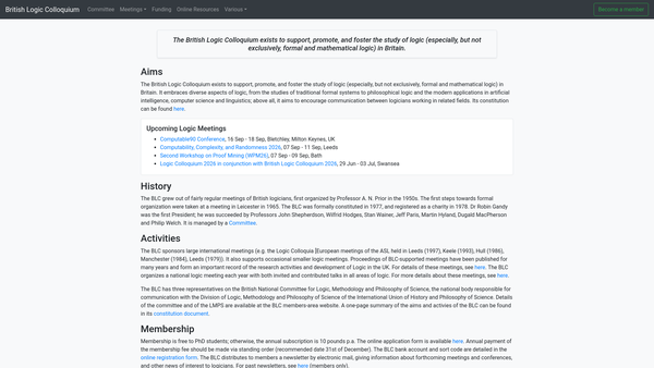 Screenshot of the The British Logic Colloquium website