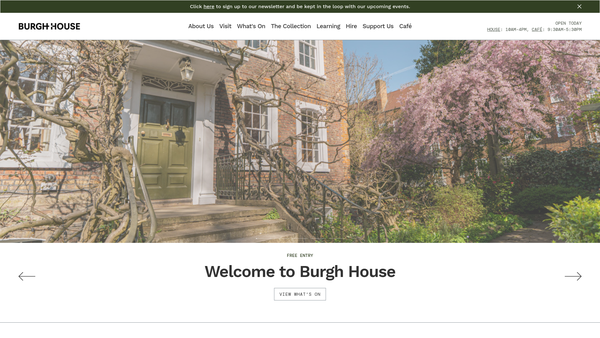 Screenshot of the Burgh House Trust website
