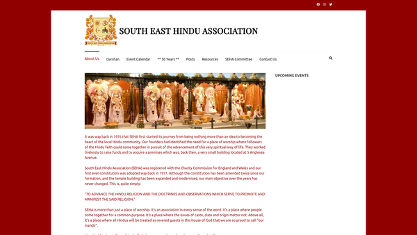 Screenshot of the South East Hindu Association website