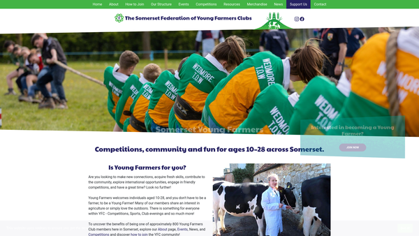 Screenshot of the Crewkerne Young Farmers' Club website