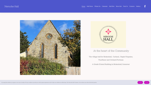 Screenshot of the Neroche Hall website
