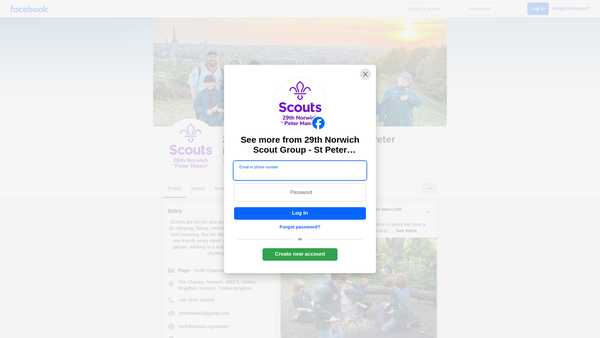 Screenshot of the 29th Norwich (St Peter Mancroft) Scout Group website