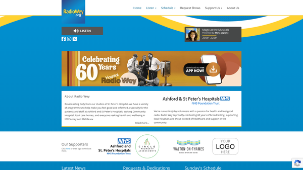 Screenshot of the Hospital Radio Wey website