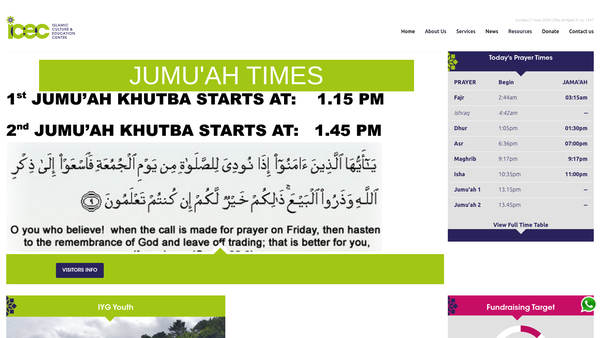 Screenshot of the Islamic Culture And Education Centre Battersea website
